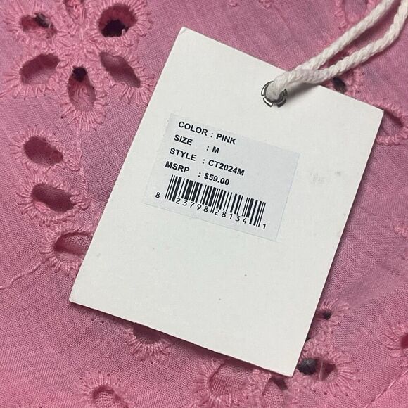 Jennifer & Grace Eyelet Flutter Sleeve Blouse Pink Medium NWT Keyhole Back - Picture 5 of 7